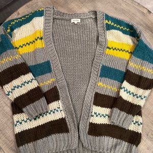 Beautiful grey, yellow and green cardigan, size S/M. Like wearing a hug!! 🤗